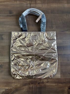 Metallic Quilted Tote Bag - Gold